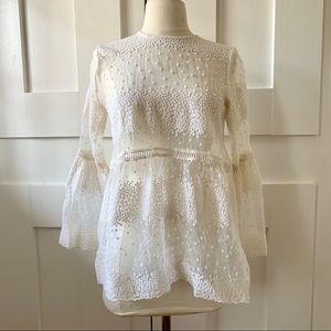 Vintage Sheer embroidered baby doll blouse